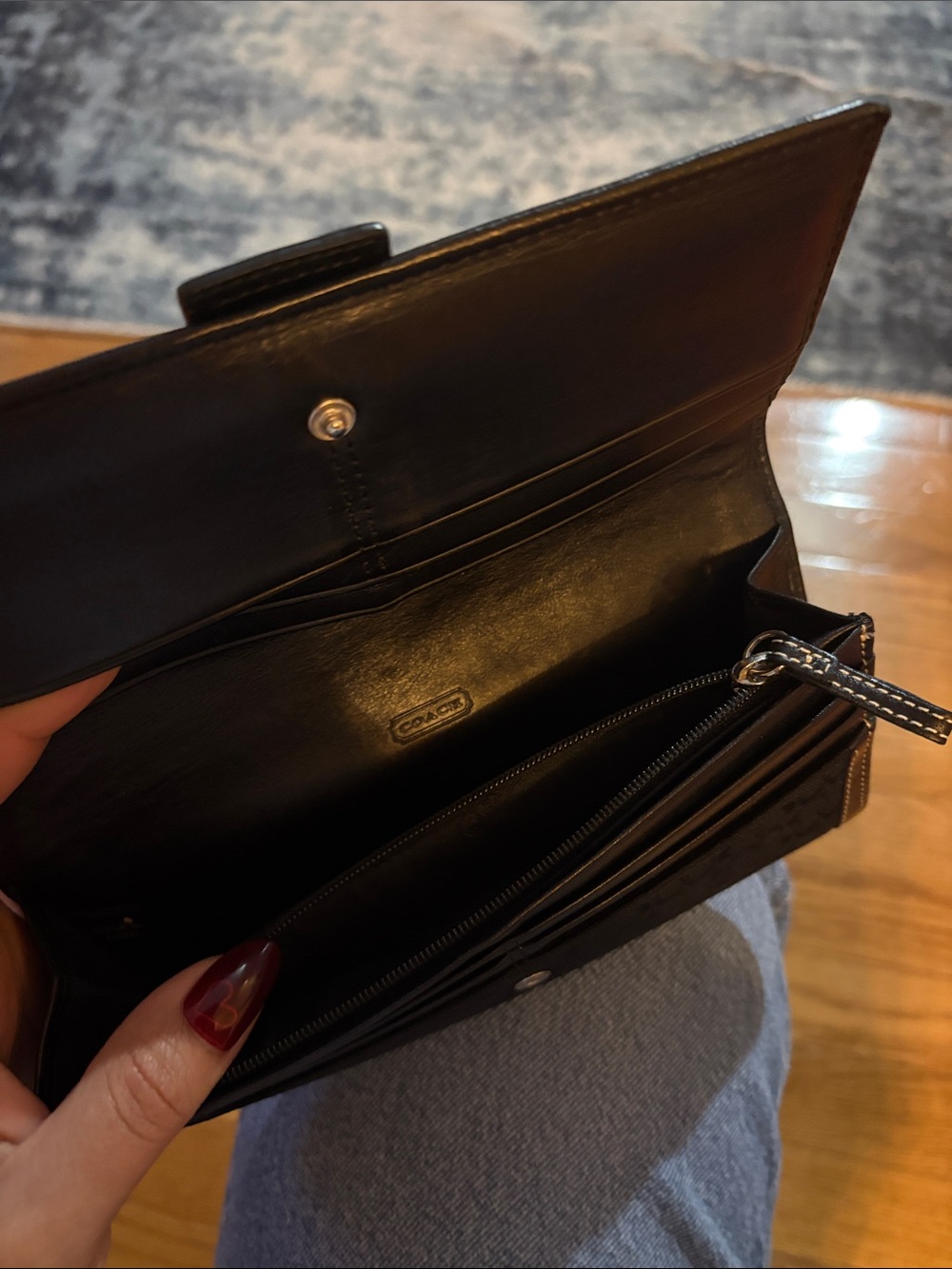 Coach Black Signature Continental Wallet with Gold Hardware - Picture 6 of 10